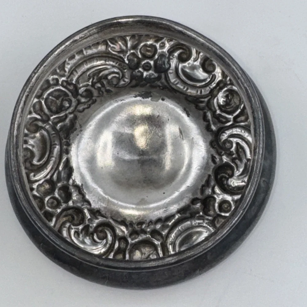 Glass Trinket Vanity Jar Antique Art‎ Nouveau Silverplate Crystal 3.25